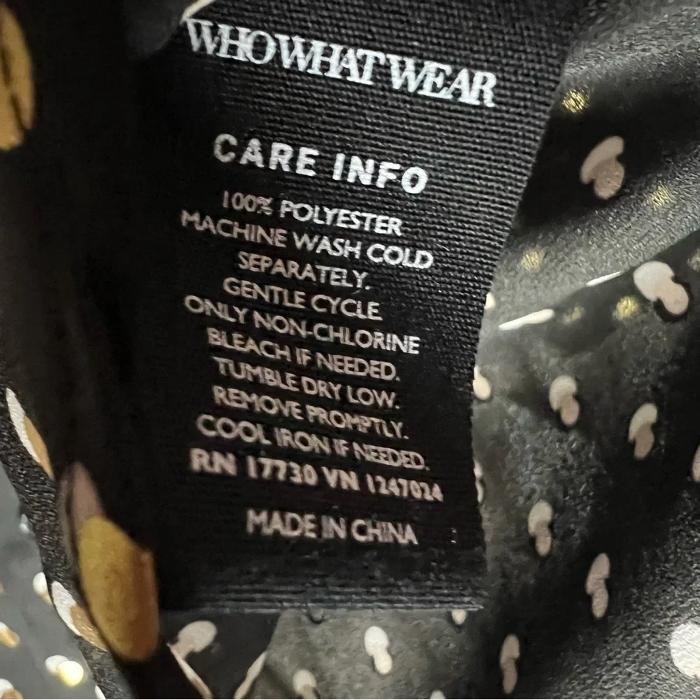 NWT Who What Wear Black Button Down Shirt with Gold & White Polka Dots Medium